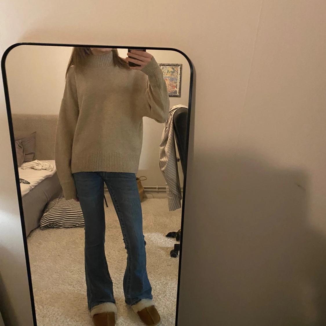 Beige stickad tröja - 90