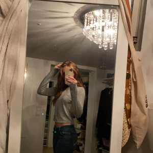 Grå croppad tröja - Säljer en stilren grå croppad tröja med långa ärmar. Perfekt för en avslappnad look. Passar bra till jeans eller kjol.