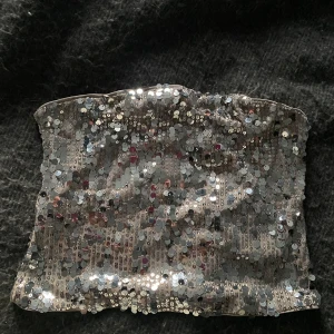 Glittrig tubtopp från Kappahl - Snygg glittrig tubtopp från Kappahl i silver med paljetter. Perfekt för festliga tillfällen, siden material på insidan så inget skav. Aldrig använd 