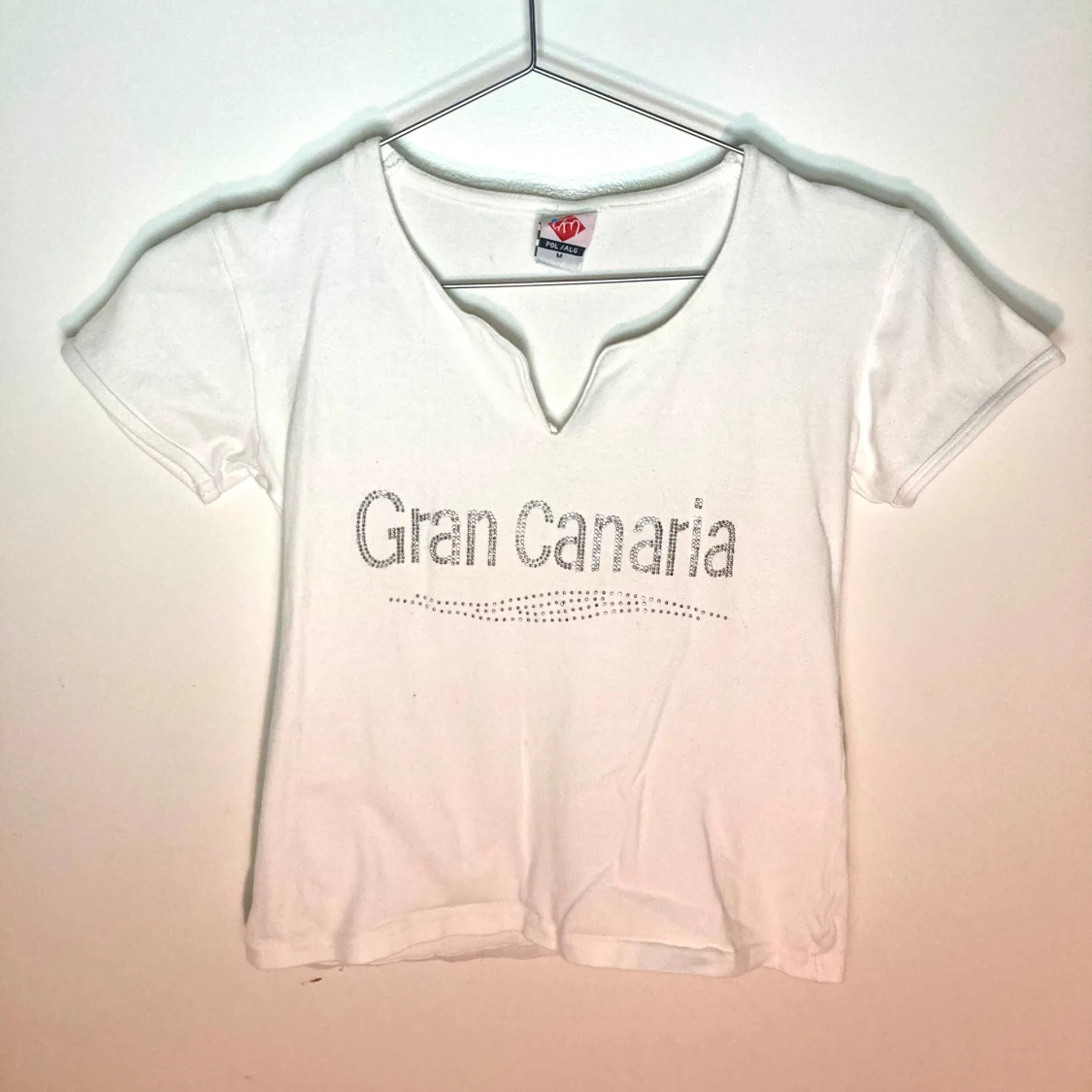 Vit bling magtröja med texten gran canaria