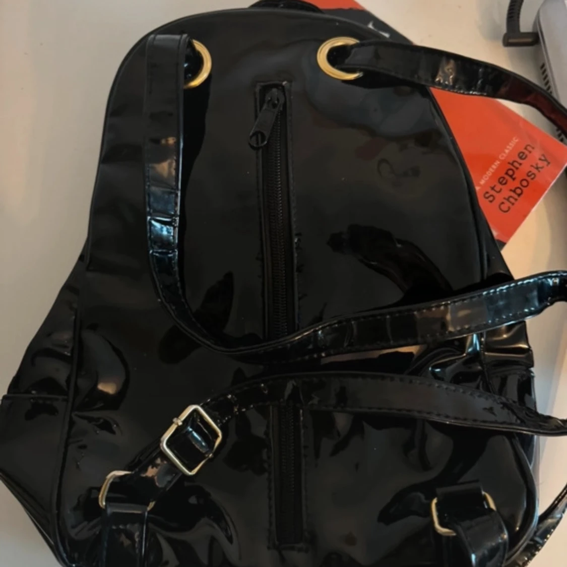 svart läder ryggsäck med leopard tryck  - 90