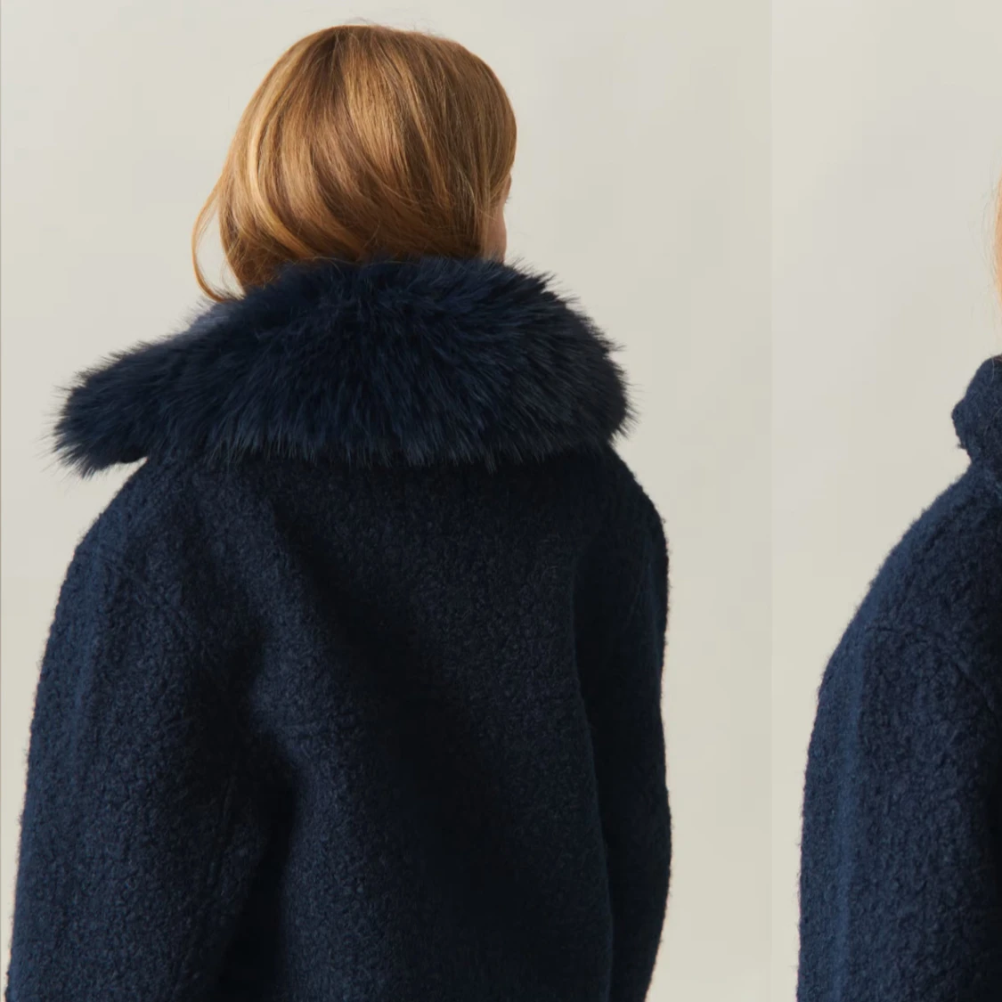 Mörkblå teddyjacka med pälskrage - 1