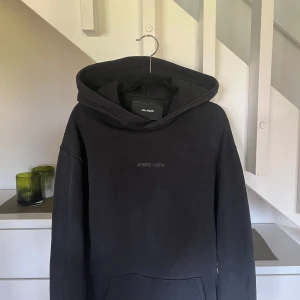 Svart hoodie från Axel Arigato - Säljer en stilren svart hoodie från Axel Arigato med tryck både fram och bak. Sitter väldigt skönt och lite oversized. Hoodien är köpt i Arigaro butiken i Göteborg och är i bra skick