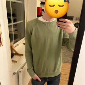 Grön tröja med rund hals - Säljer en stilren grön tröja med ribbade muddar. Perfekt för en avslappnad look. Har ett gant märke på bröstet. Perfekt till allt! Är i storlek 170-174