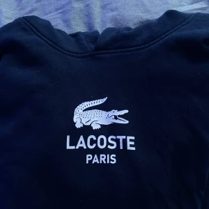 Marinblå tröja från Lacoste - Säljer en stilren marinblåa tröja från Lacoste med det klassiska krokodilmärket på bröstet och ärmen. Perfekt för en casual look med en touch av elegans. Tröjan har en normal passform och är tillverkad i ett mjukt material. Nypris 1200kr