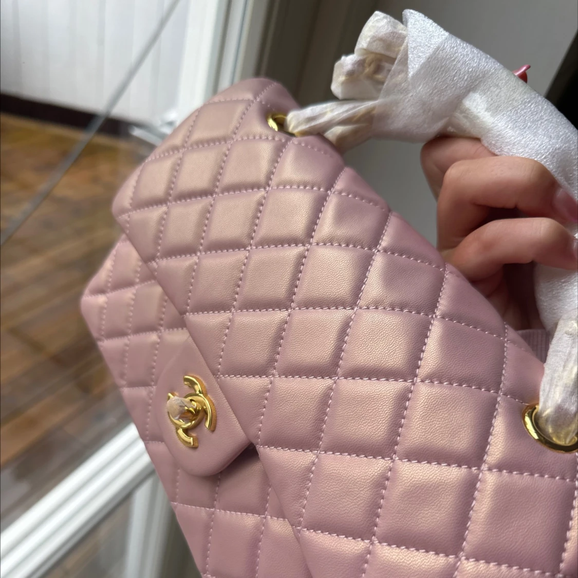 Rosa quiltad axelväska - 3