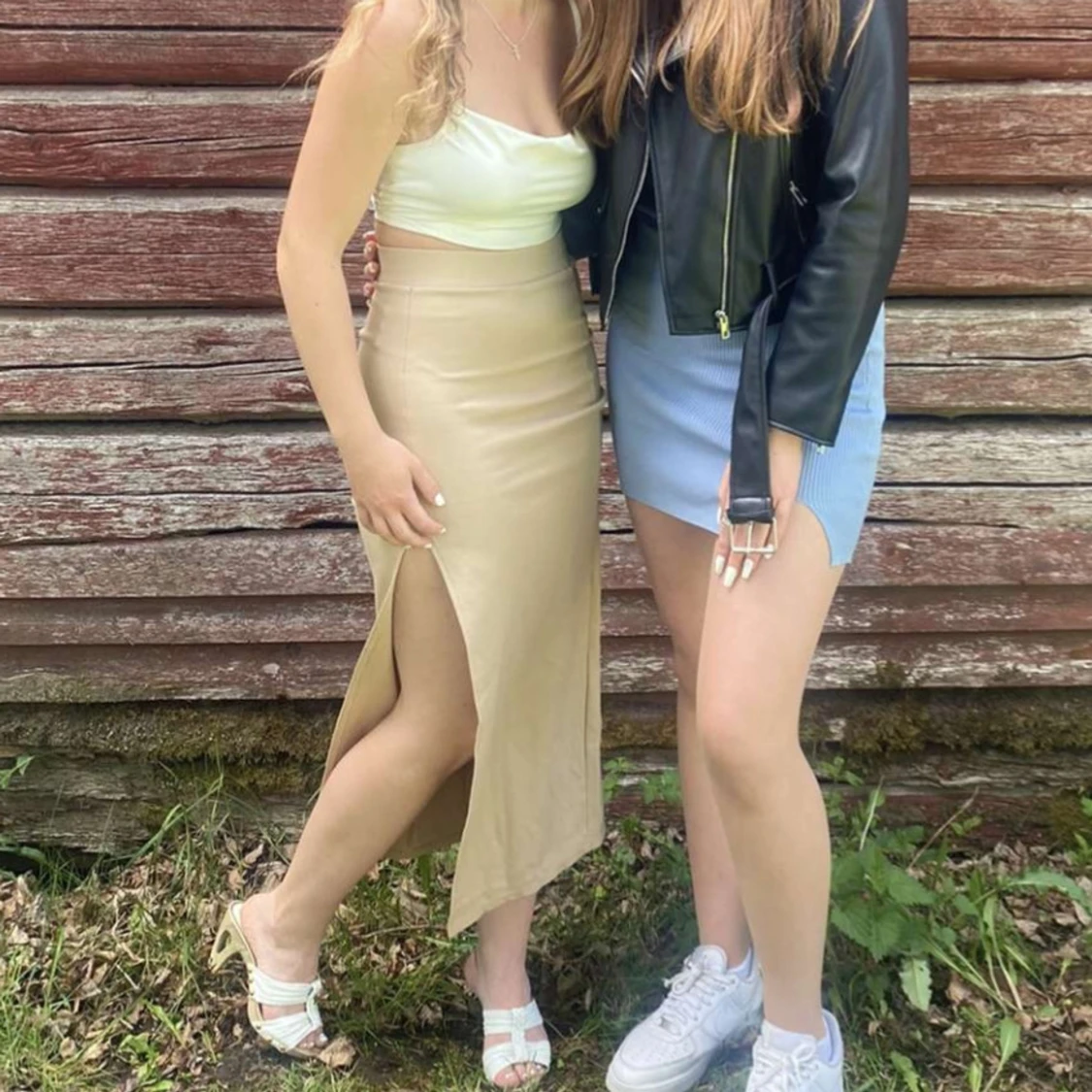 Beige långkjol med slits - 4