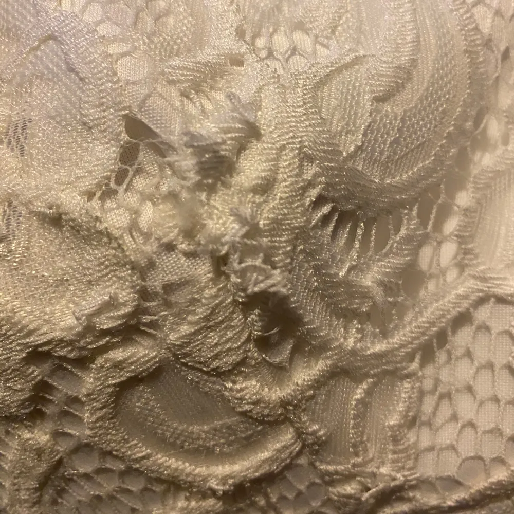 Elegant vit klänning från NLY One med vackra spetsdetaljer och långa ärmar. Klänningen har en v-ringad design och är perfekt för speciella tillfällen. Den är tillverkad i ett mjukt och bekvämt material som ger en fin passform.. Mekot.