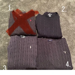 Ralph lauren tröjor - Kashmire stickad Ralph lauren, L(14-16), 100%kashmire och är blå,300 dock kmhar den ett hål vi armhålan 3.Ralph lauren tröja storlek M i barn 100% cotten,250kr 4.Gant tröja blå 13-14, 100%cotten,200kr