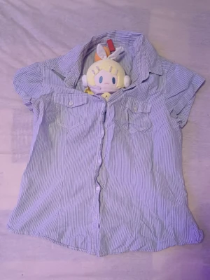 Blårandig kortärmad skjorta - rin kommer inte med skjortan, Snygg blårandig skjorta med korta ärmar och klassisk krage. Skjortan har knappar framtill och två bröstfickor med lock. Perfekt till jeans eller kjol för en avslappnad look. 