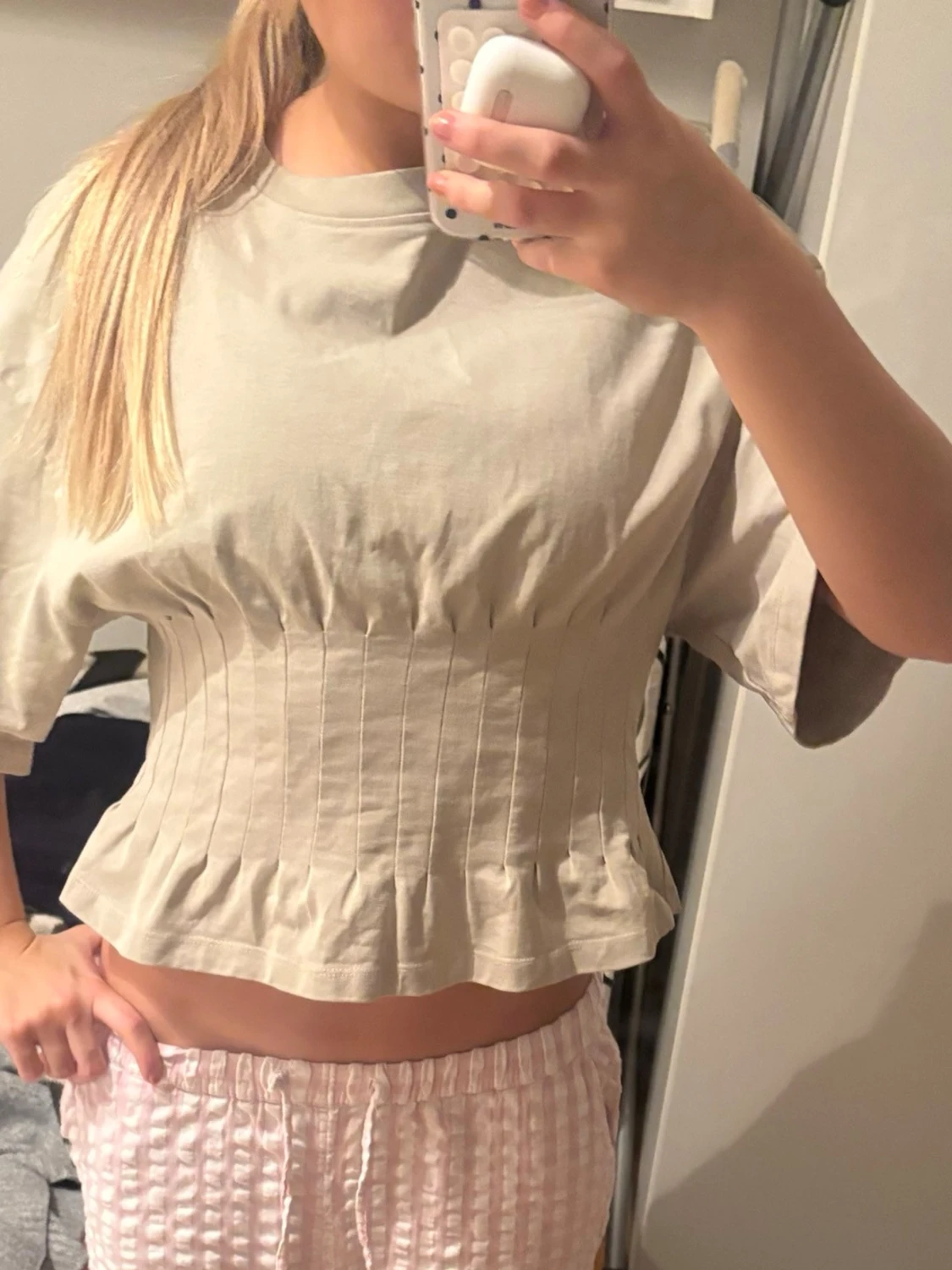 Ljus grön  korsett-topp med volang - 1