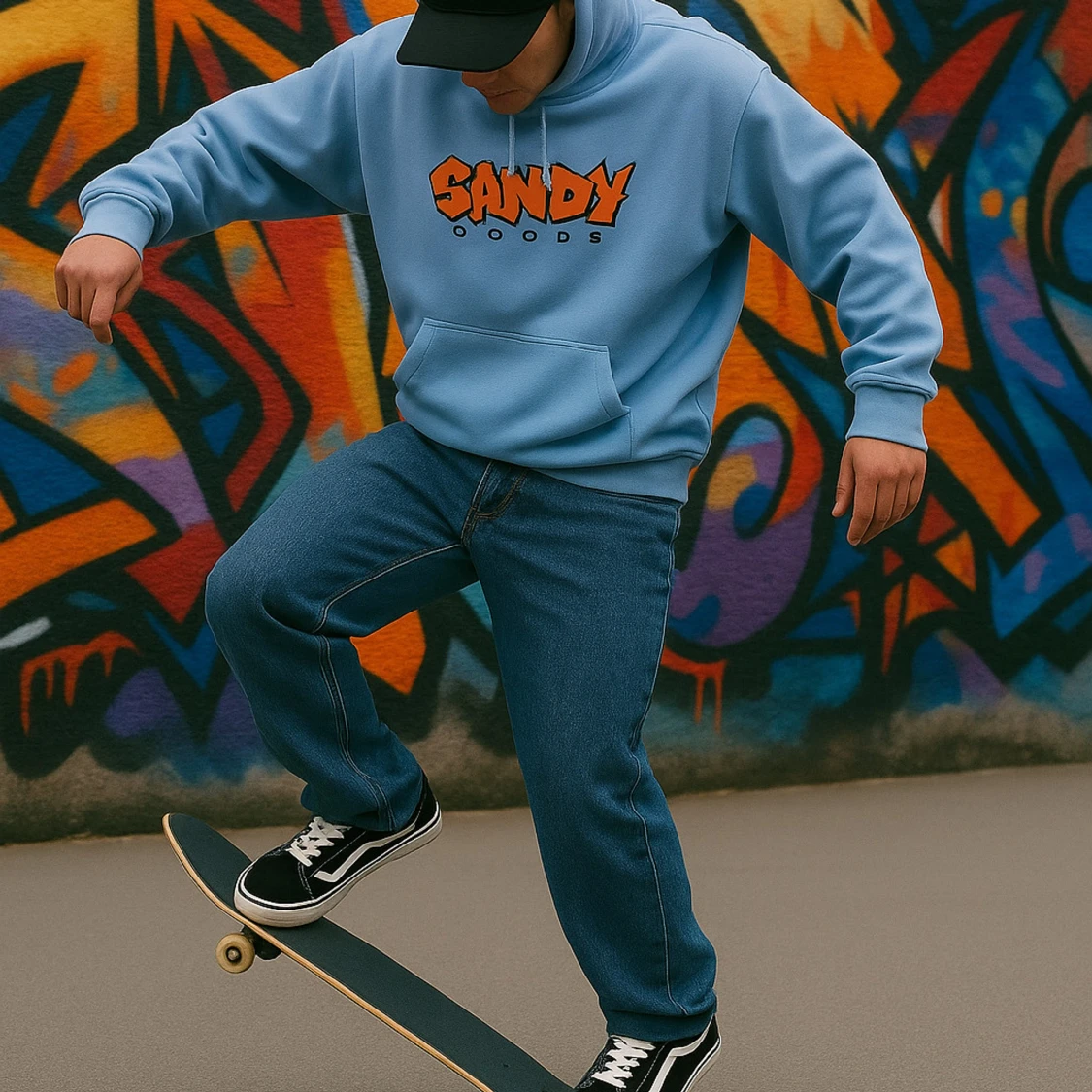 Sandy Goods ljusblå hoodie med tryck