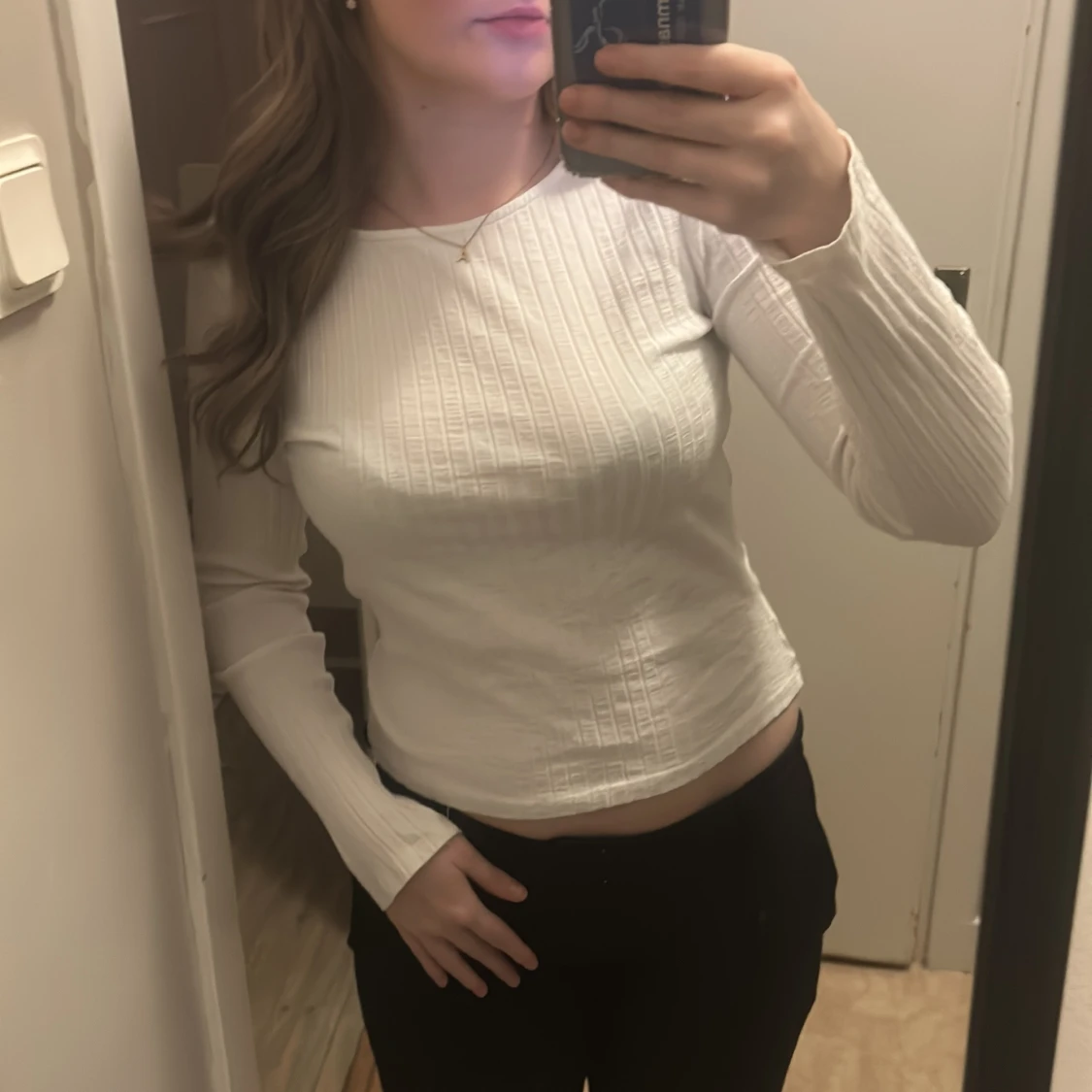 Vit långärmad ribbad topp