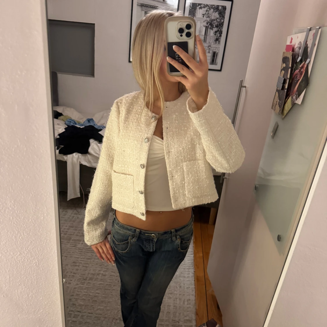 Vit croppad kavaj med knappar - 1