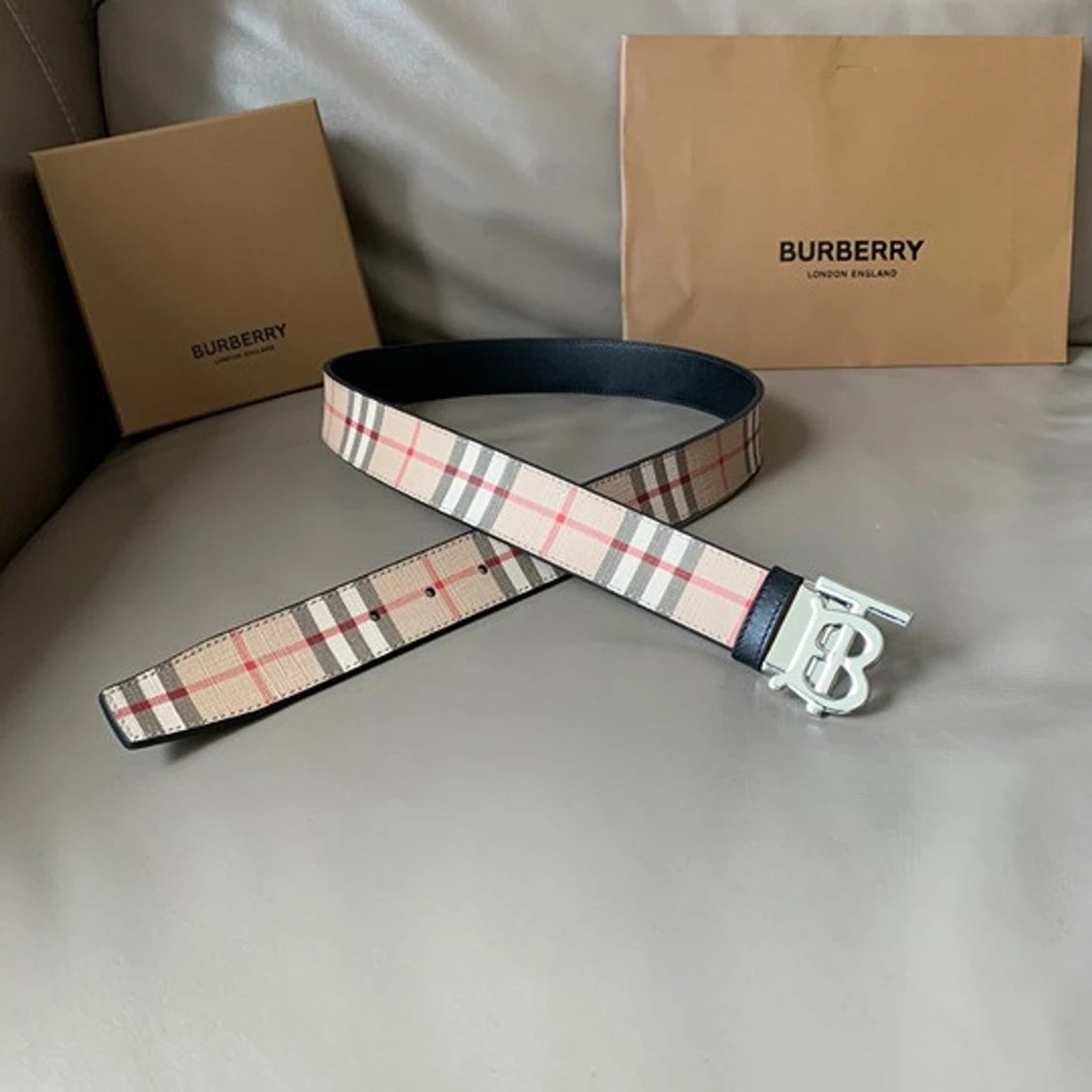 Burberry rutigt skärp med B-spänne - 2