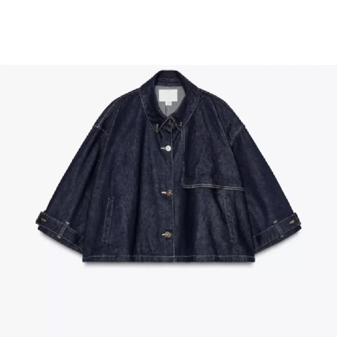 Mörkblå croppad jeansjacka - 2