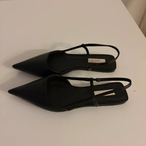 Svarta ballerinaskor från Nelly - Svarta ballerinaskor från Nelly med spetsig tå och tunna remmar runt hälen. Skorna har platt sula och är tillverkade i syntetmaterial. Enkla men stilrena skor som passar perfekt till många olika outfits.