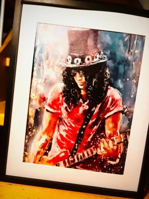 90’s vintage tavla med ”Slash”! - Målad canvas med ”Slash”-motiv i robust träram och glas. Mått: 50 x 60 cm. I nyskick!