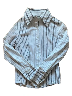 Randig skjorta  - Vintage svartrandig skjorta från Blue Collection. Storlek M men passar bättre för XS/S. Figursydd och super snygg passform.