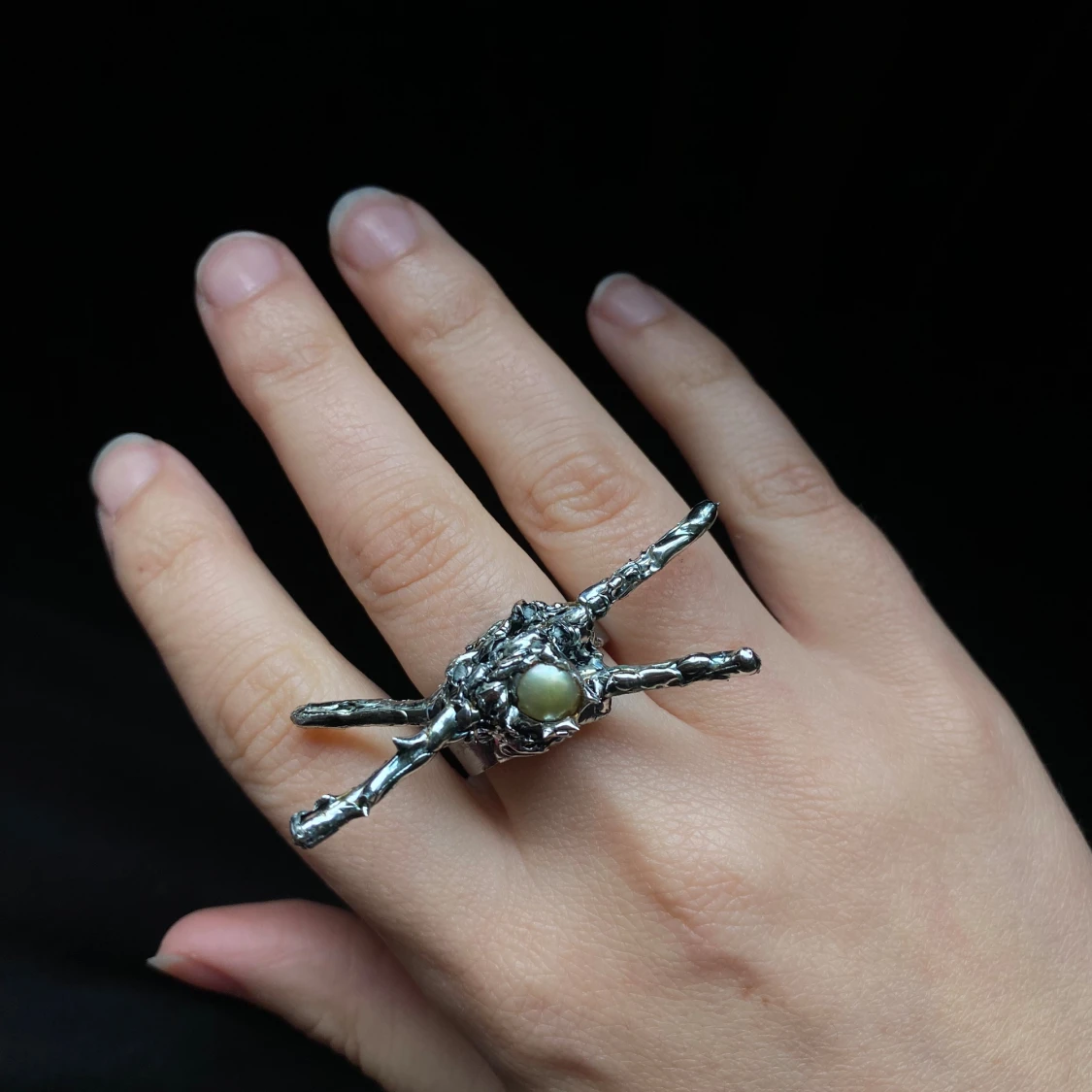 Statementring i silver med pärla - 1