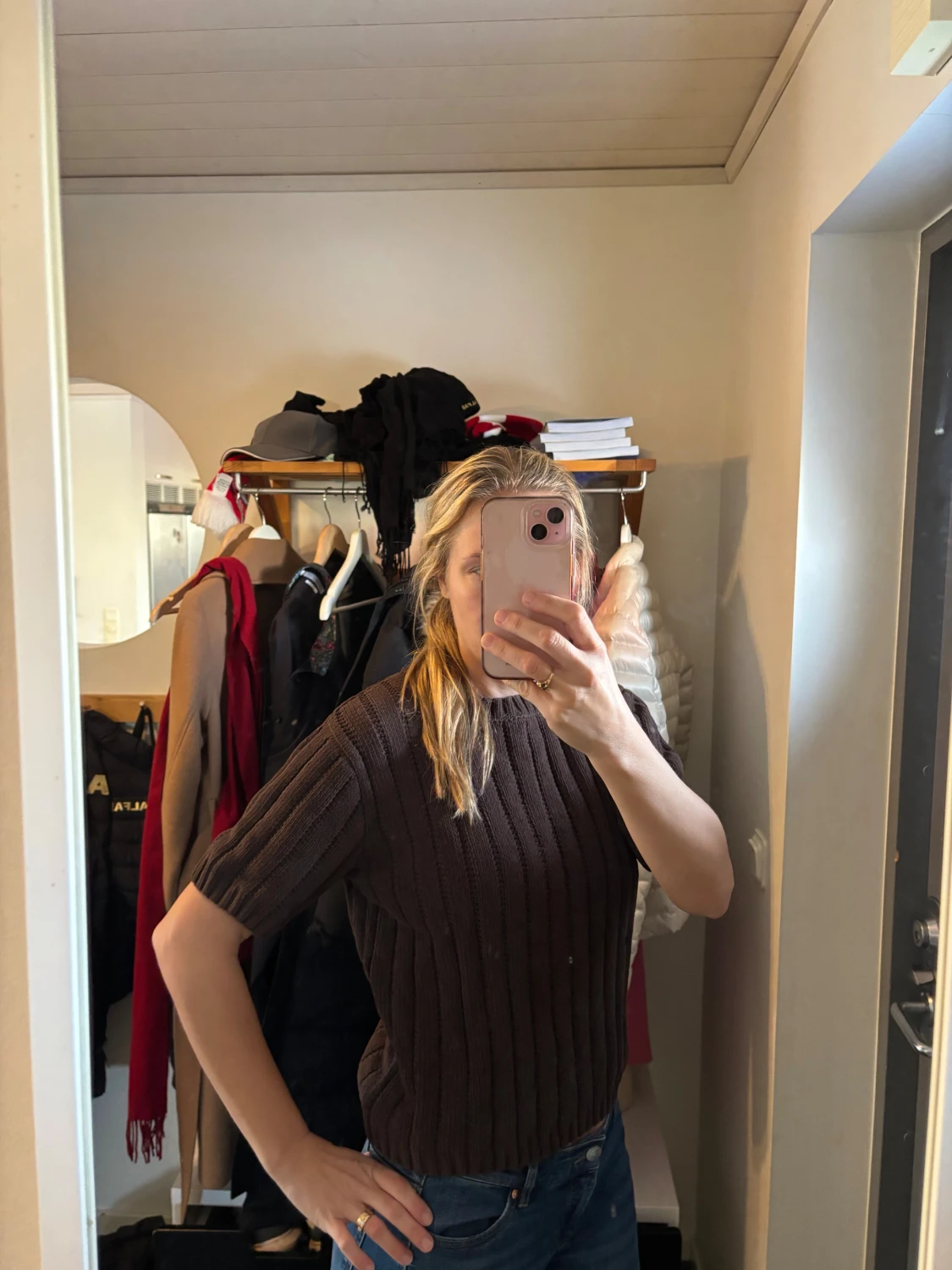 Brun stickad kortärmad tröja KappAhl