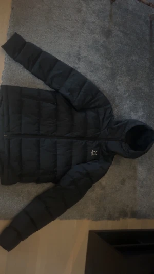 Svart dunjacka från Haglöfs, M - Svart dunjacka från Haglöfs i storlek M. Jackan har huva, quiltad design och dragkedja framtill. Perfekt för kalla dagar med sin puffiga look och stilrena vibe. Märket syns tydligt på bröstet och insidan. Grym för dig som gillar outdoor och street.