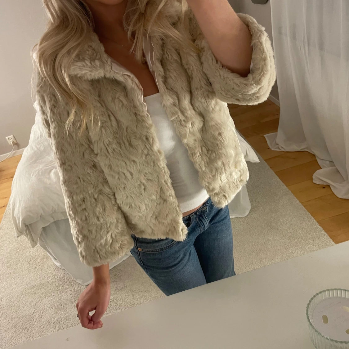 Pälsjacka med trekvartsärm - 1