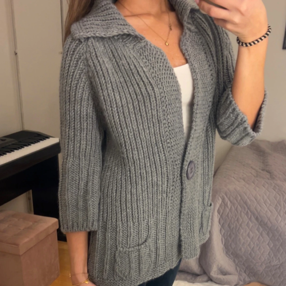 Unik trekvarts stickad kofta - 1