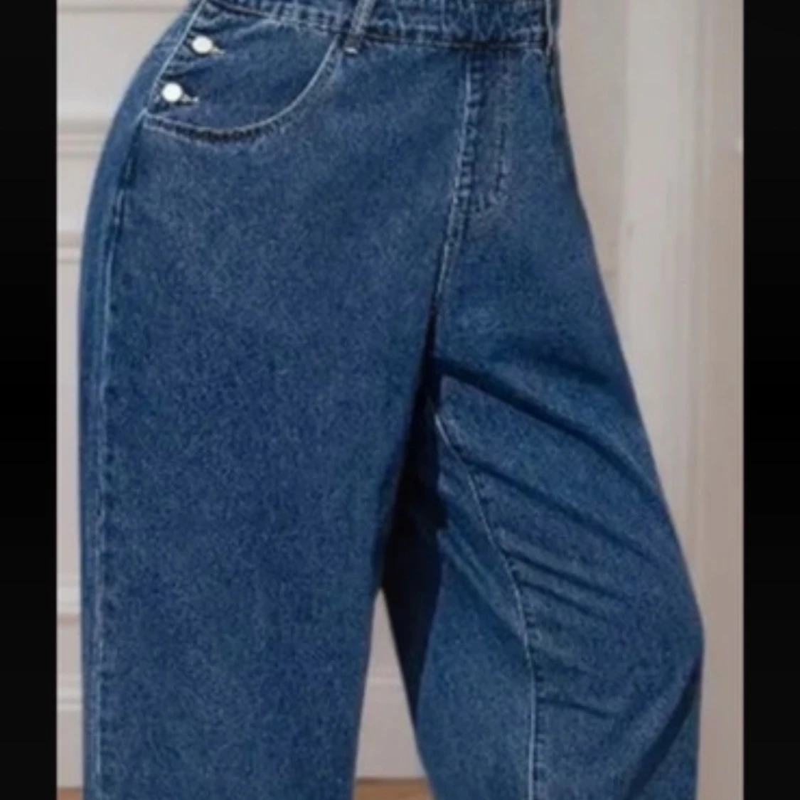 Blå denim hängselbyxor  - 3