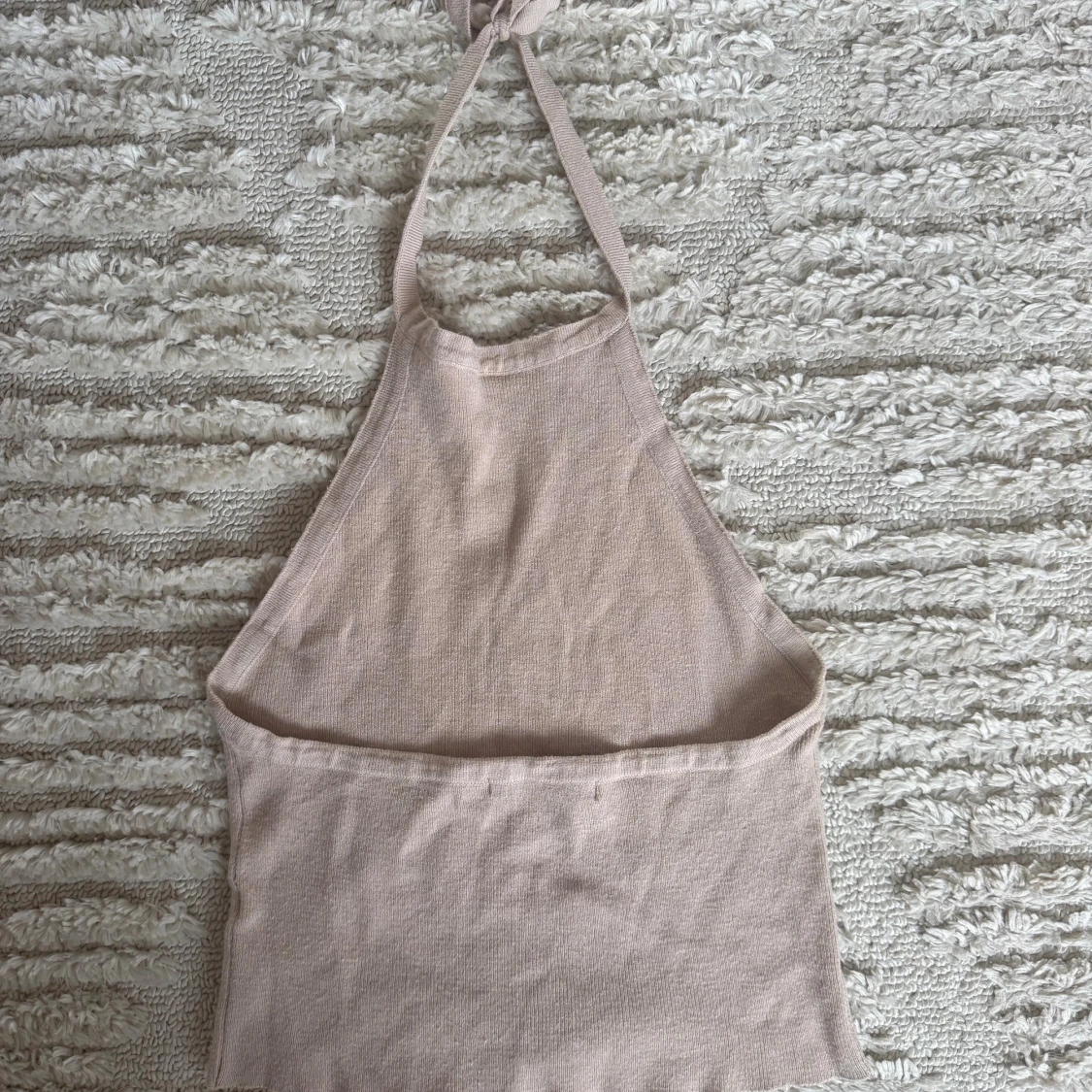 Beige stickad halterneck linnetopp - 1