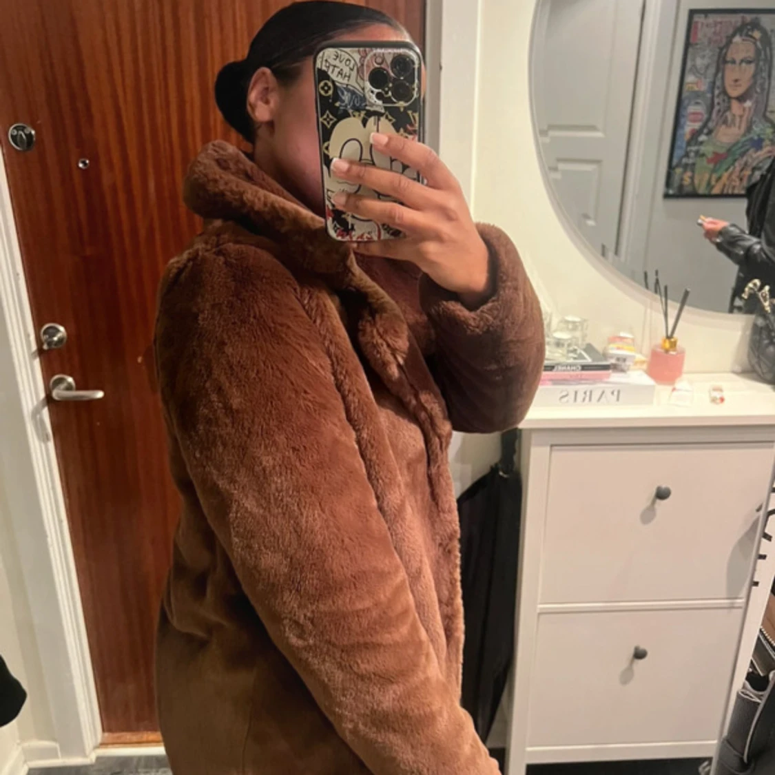 Brun pälsjacka med krage - 2