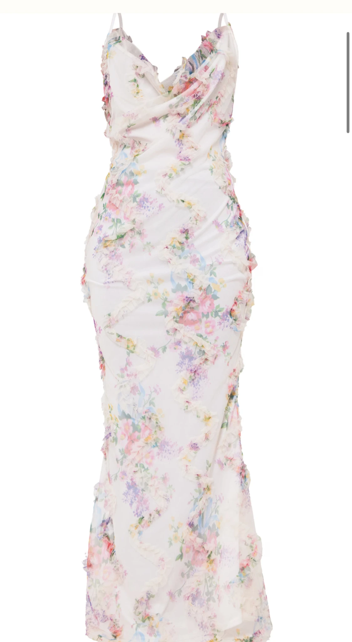 Blommig långklänning med volang - 4