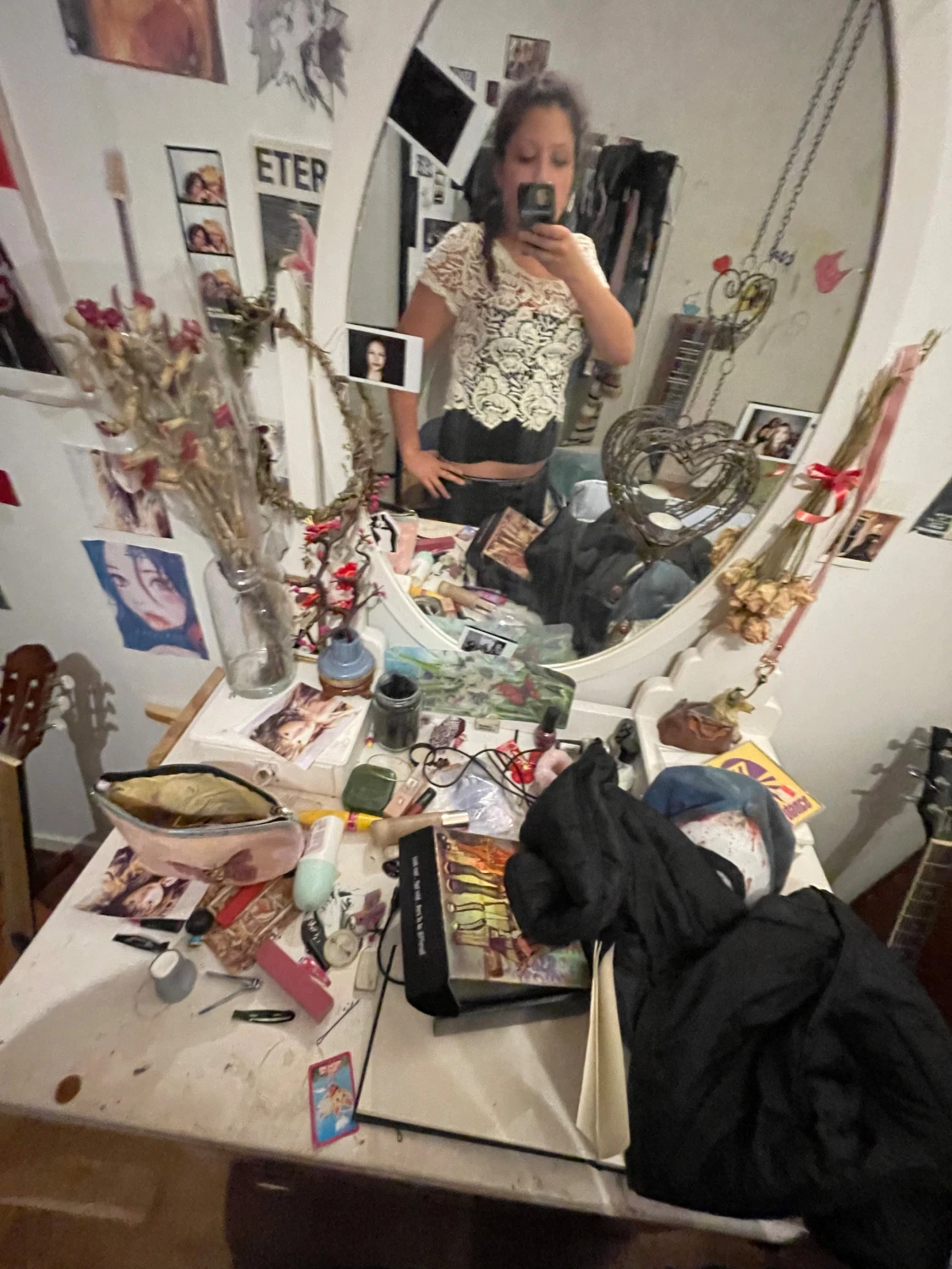 Vit spetsblus med blommönster - 3