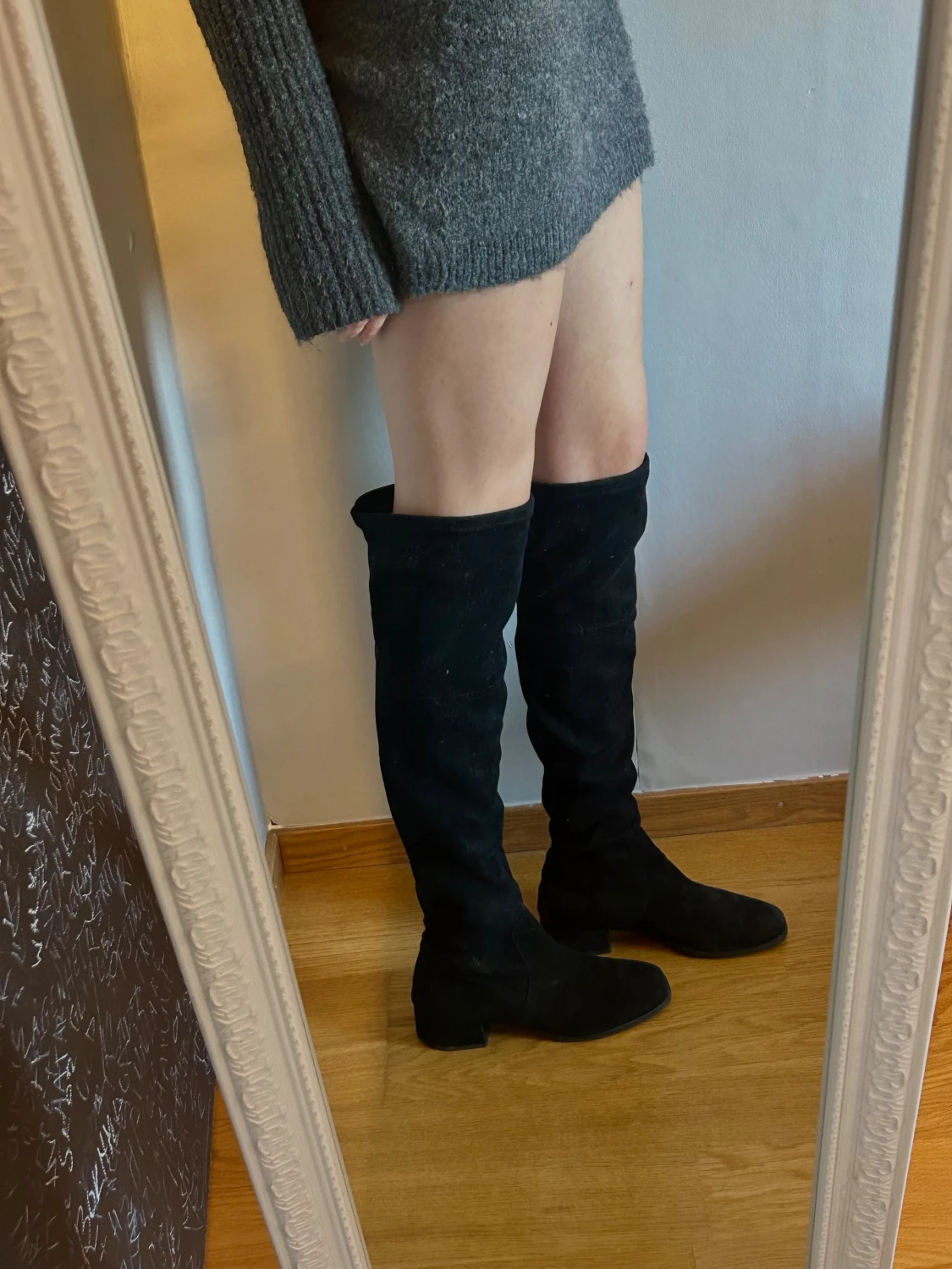 Svarta overknee boots i mocka - 2