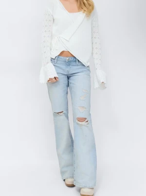 Ljusblå slitna bootcut jeans - Loose bootcut jeans från Gina. Bara testade . Storlek L