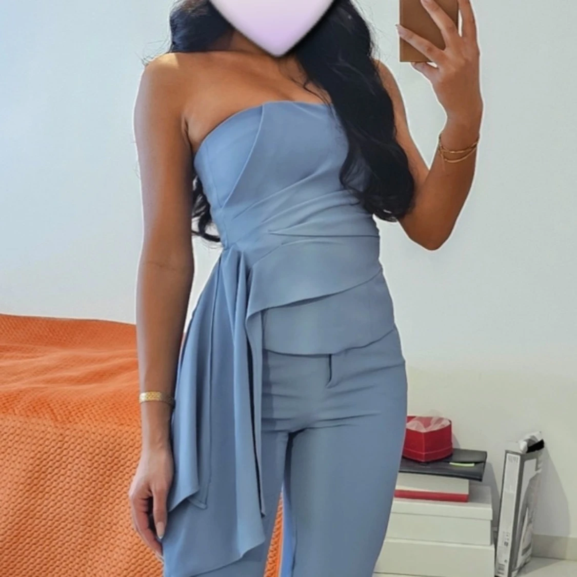 Ljusblå kostymbyxor med en snygg topp set