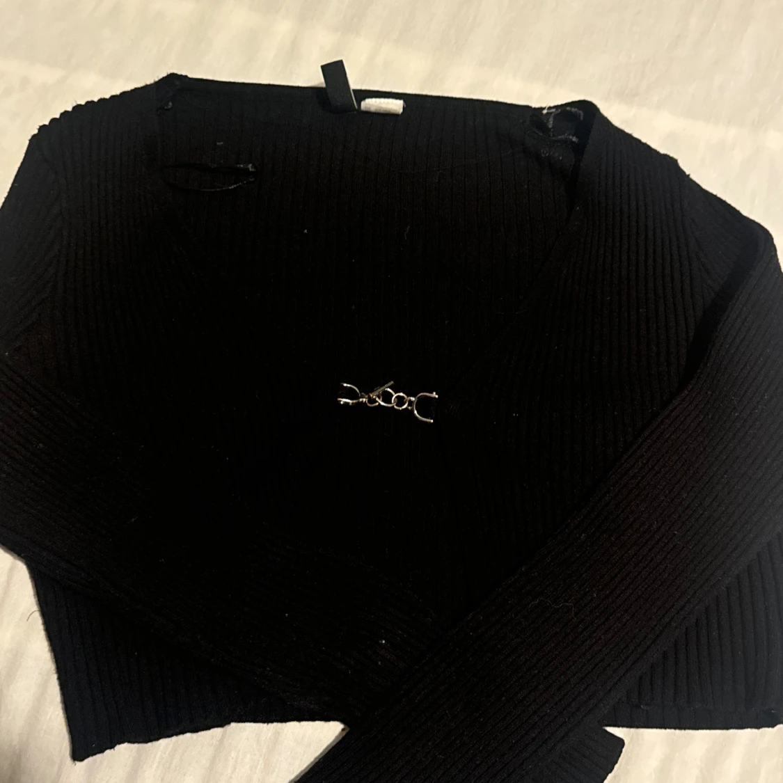 Svart ribbad croppad bolerotopp