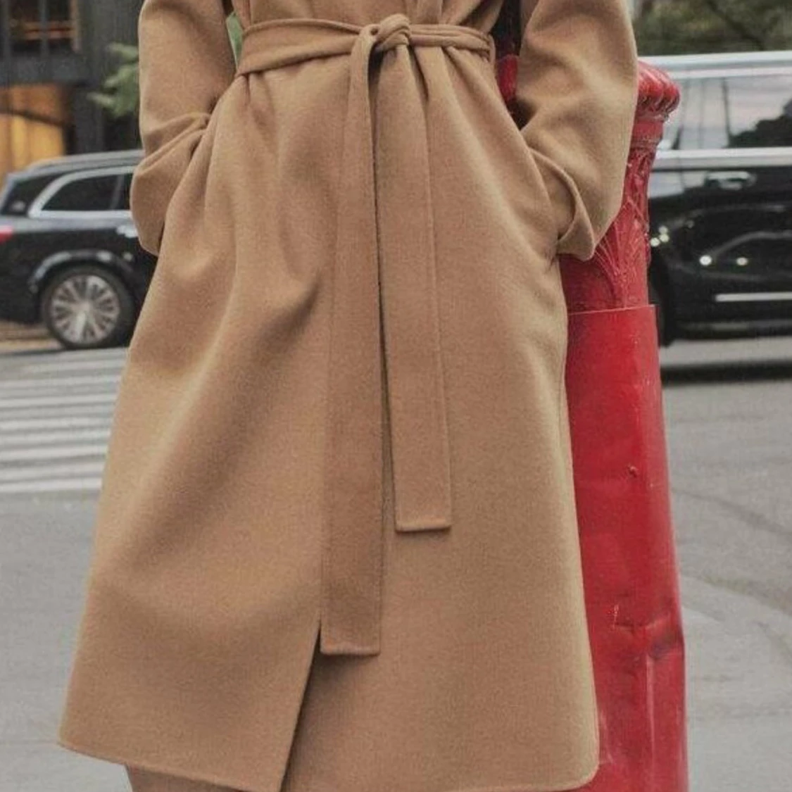 Beige kappa med bälte mango ull  - 1