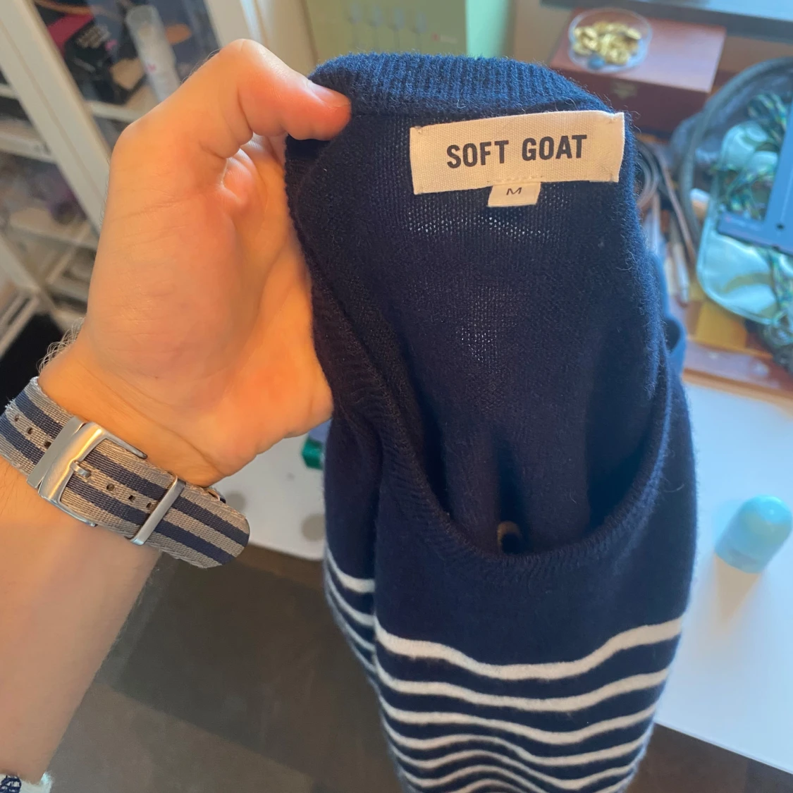 Randig marinblå kashmirtröja Soft Goat - 1