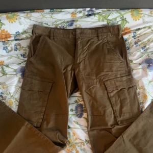 Bruna cargobyxor från Dressmann 31/30 - Säljer ett par bruna cargobyxor från Dressmann i regular fit. Byxorna har flera stora fickor på sidorna och bak, klassisk cargostil och är tillverkade i bomull. Perfekta för dig som gillar praktiska och snygga byxor med avslappnad känsla.