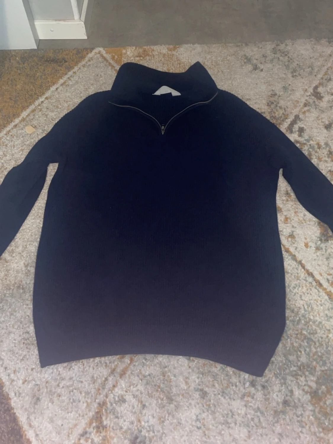 Mörkblå stickad half zip tröja - 1