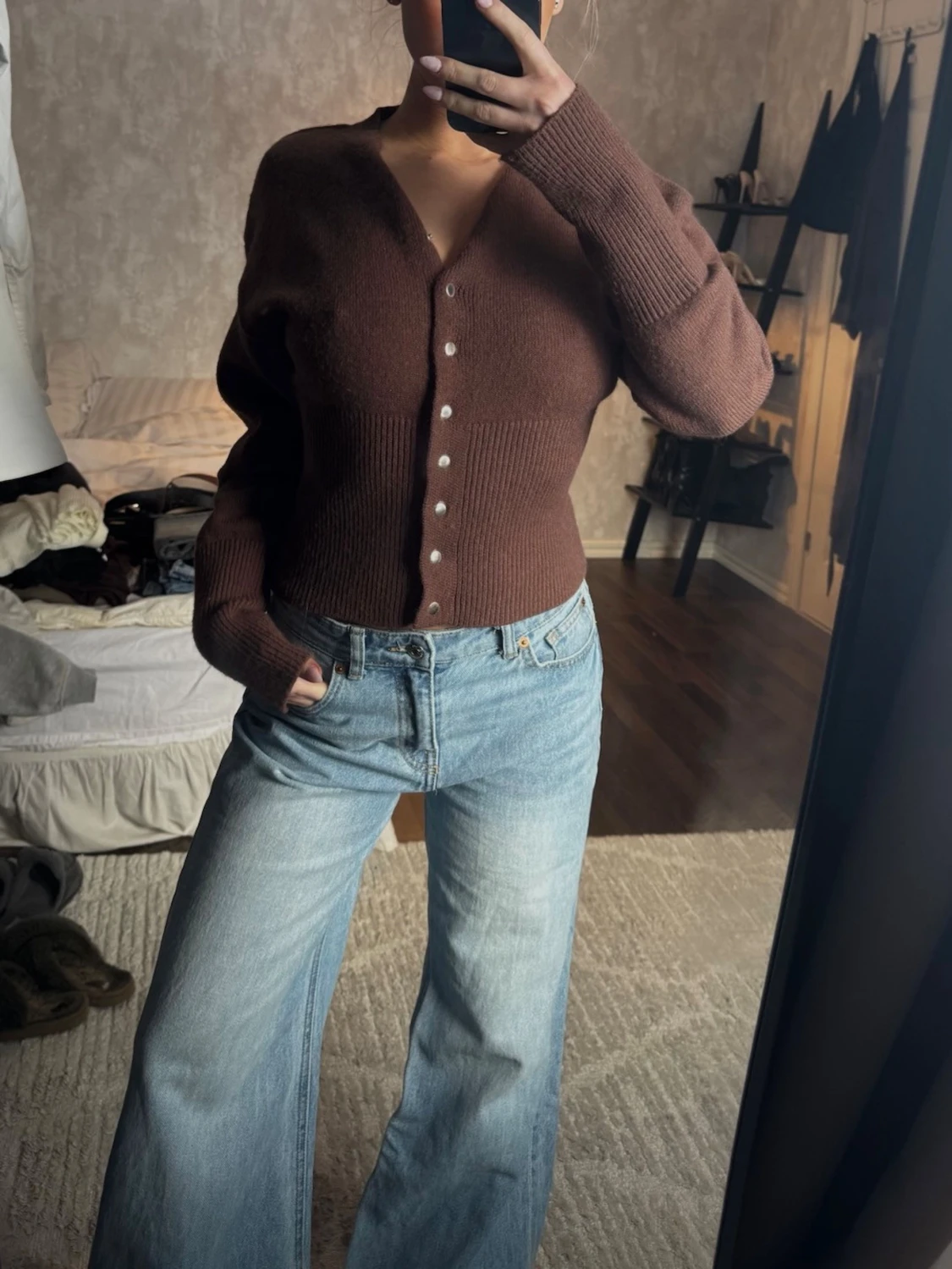 Brun stickad tröja  - 1