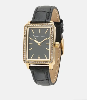 Isabella Ford klocka  - klocka från Isabella Ford med guldfärgat hölje och svart läderarmband. Den har kvartsurverk, 3 ATM vattentäthet och stängs med bältespänne. Måtten är 3 cm i diameter och 0,5 cm i höjd, med ett armband som är 2 cm brett och 29 cm långt. Klockan levereras i en dekorativ ask och är tillverkad i rostfritt stål och läder💞                                       Fabriks ny, Köp från oss och få 40% rabatt på ord pris!!            ord pris. 2 392kr 