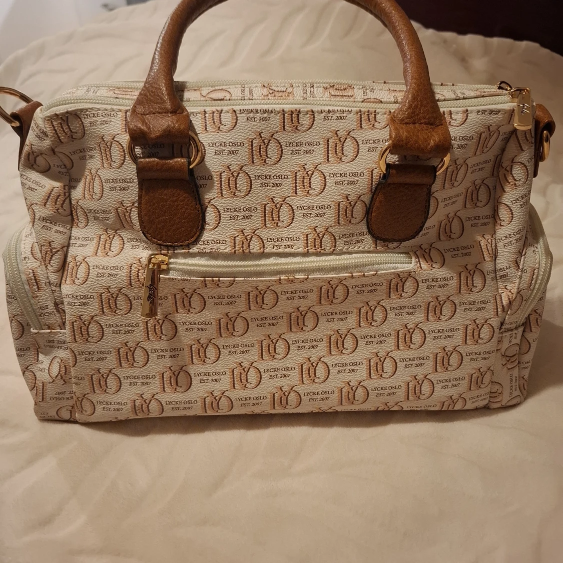 Lycke Oslo beige handväska med logomönster - 2