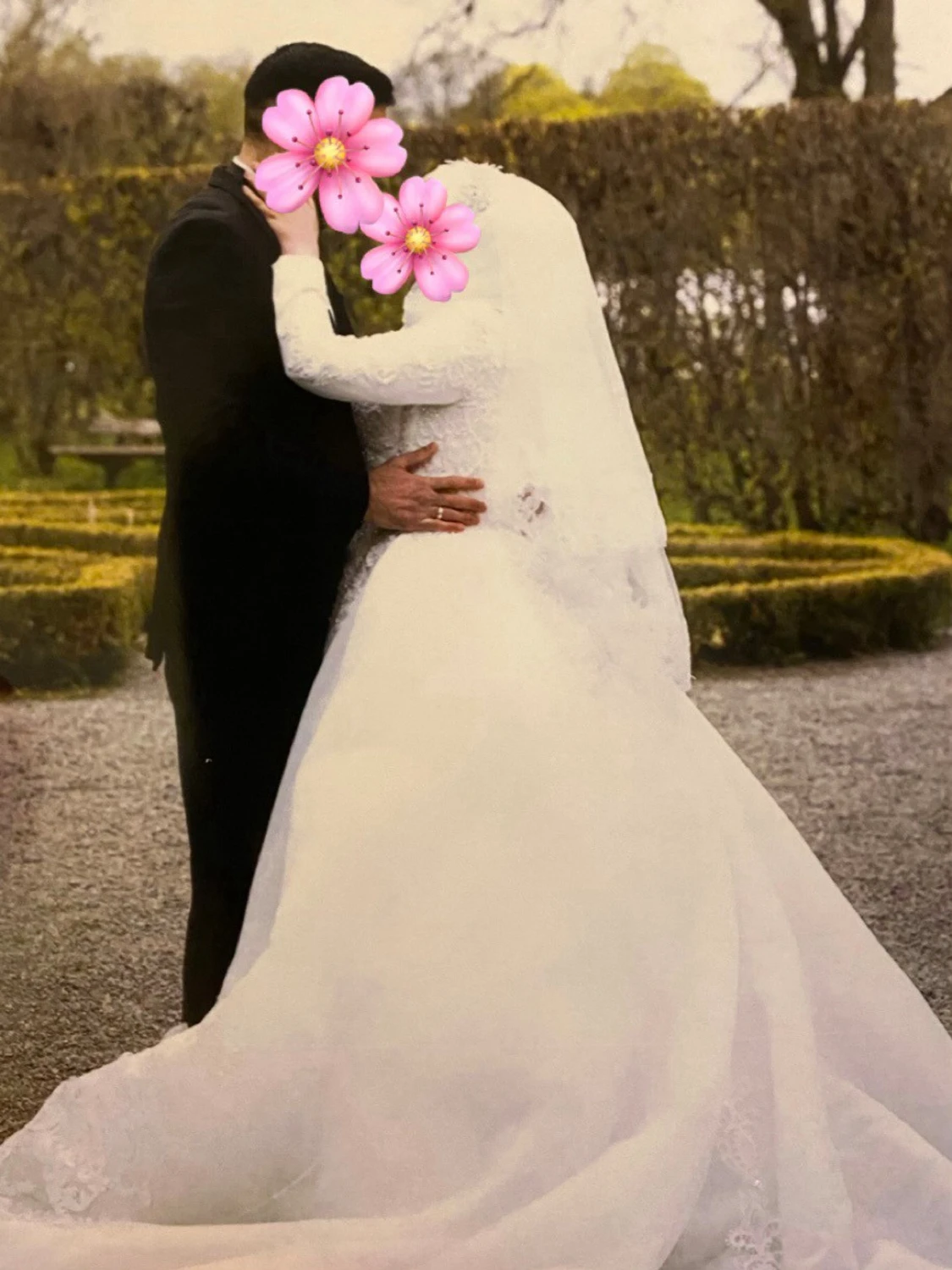 Vit lång bröllopsklänning med spets - 2