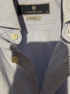 Blårutig skjorta Hansen & Jacob - Klassisk blårutig skjorta från Hansen & Jacob i slim fit-modell. Skjortan har långa ärmar, vit knappstängning och en snygg krage. Tillverkad i mjuk bomull som känns skön mot huden. Perfekt för dig som gillar stilrena och tidlösa plagg.