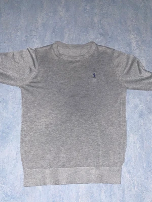 Grå tröja från Polo Ralph Lauren - Klassisk grå tröja från Polo Ralph Lauren med rund halsringning och diskret broderad logga i blått på bröstet. Tröjan har ribbade muddar vid ärmslut och nederkant, och är tillverkad i mjukt material för en clean och stilren look.