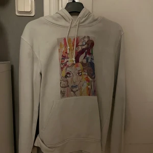 Vit hoodie - Säljer en vit hoodie från The Cool Elephant med färgglad grafisk print på bröstet. Tröjan har huva med snörning och en stor magficka framtill. Perfekt för dig som gillar streetwear och unika detaljer. Passar dig som vill sticka ut med din stil. Storlek XS tror jag, passar mig som bär det iaf 💕 använd några gånger men har inga defekter ❣️
