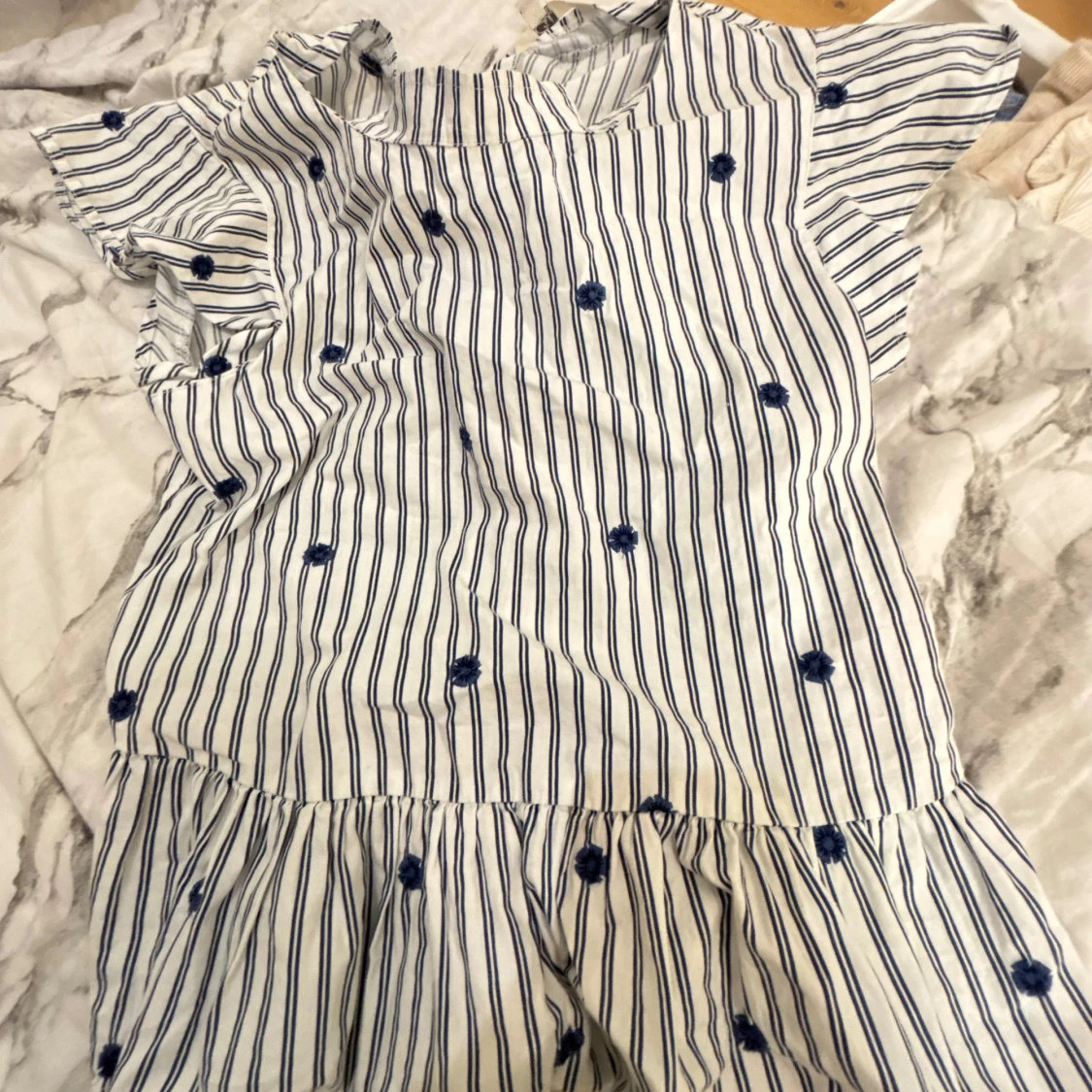 Vit blå randig volang topp - 2