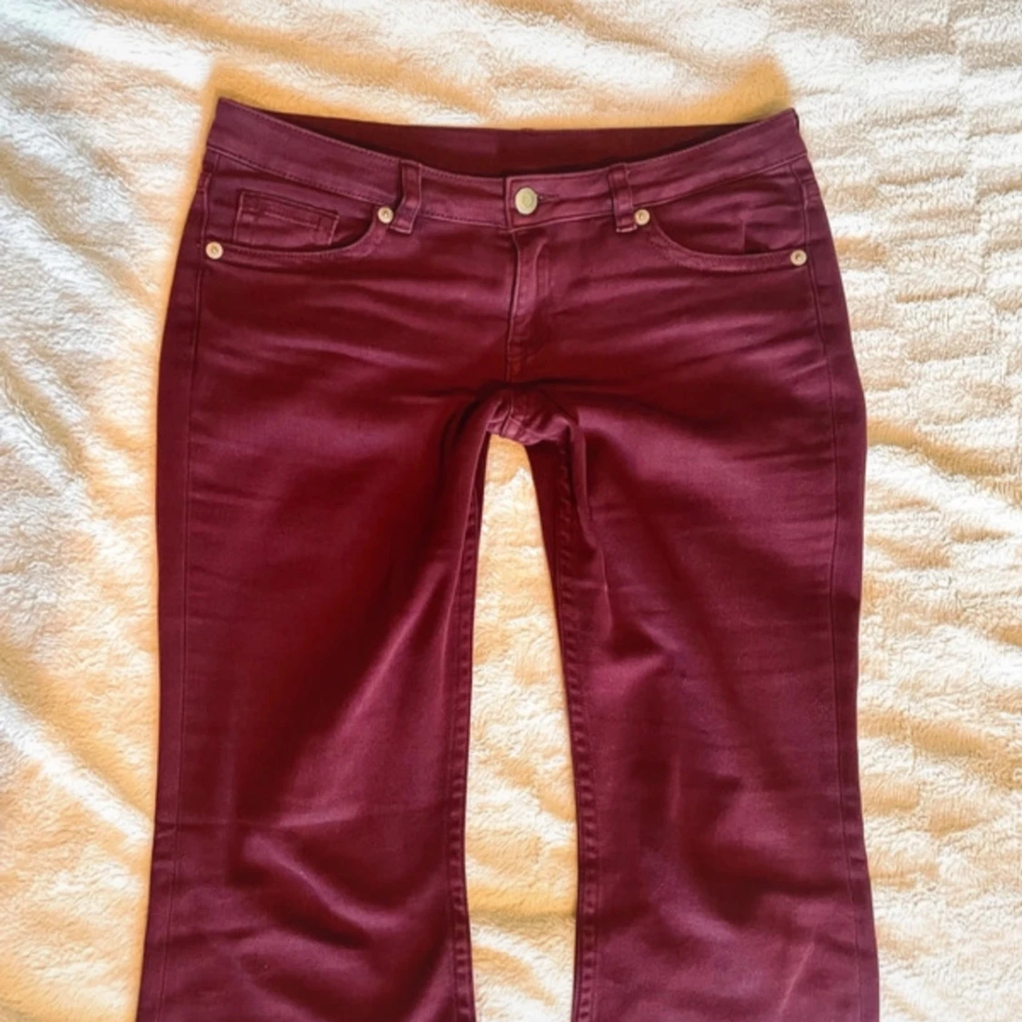 Vinröda low waist bootcut byxor - 2